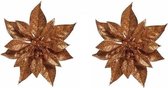 2x décorations pour Décorations pour sapins de Noël fleur sur clip poinsettia cuivre 18 cm - chiffres de Noël - décorations de Noël cuivre