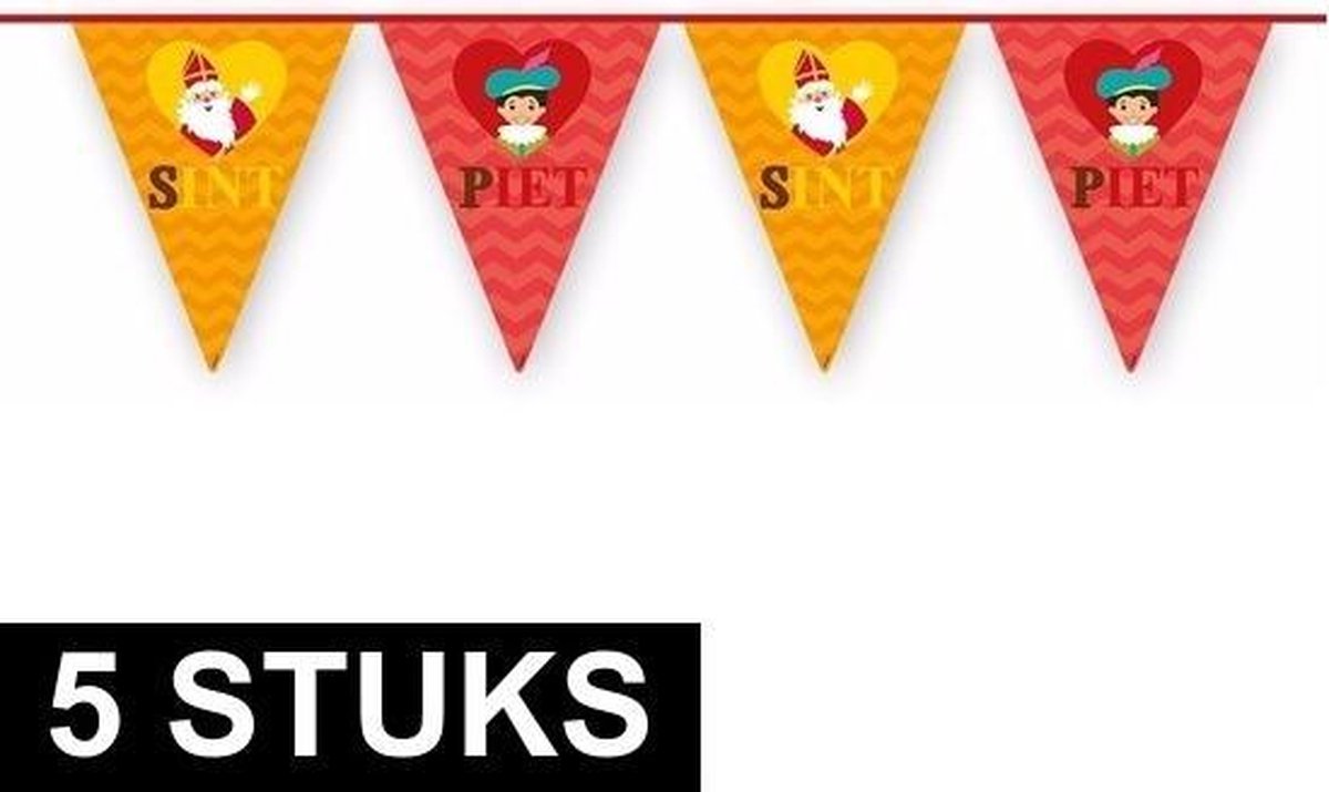 5x Plastic Sinterklaas vlaggenlijn / slinger met vlaggetjes Sint en Piet 6  meter 5 stuks | bol.com