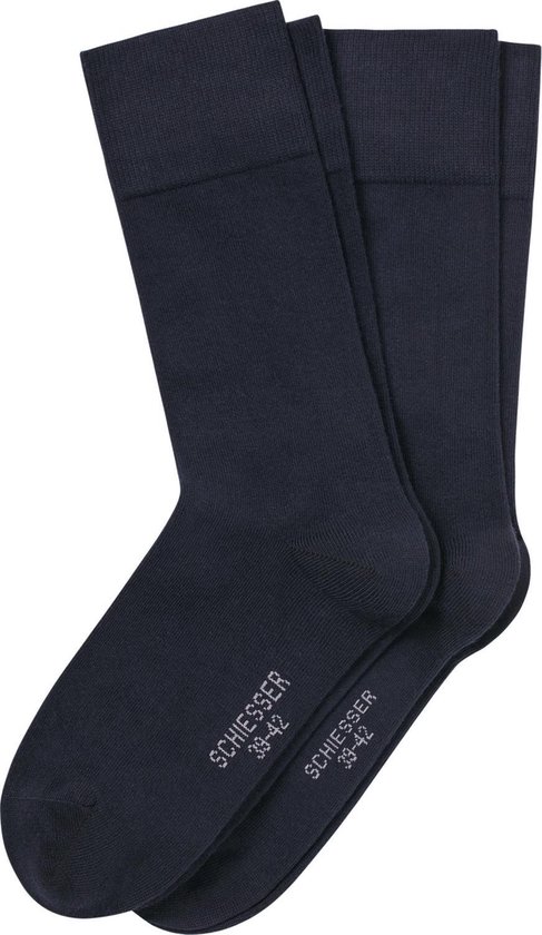 Schiesser - Uni - 2-pack Sokken Antraciet Grijs Melange  - Blauw - 39-42