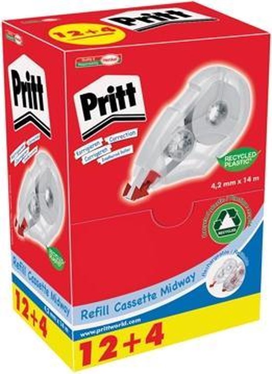 Pritt Vulling correctieroller Refill Roller Midway vulling 42 mm (12 + 4 GRATIS) - Pritt