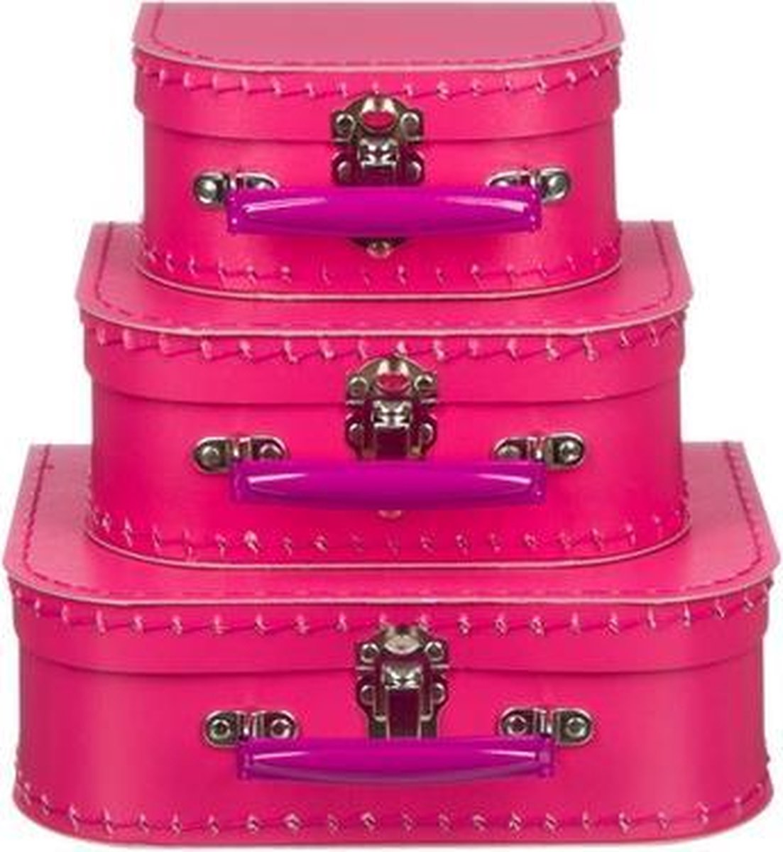 Kofferset - 3delig - 16-20-25cm - Fuchsia - Handvat donker fuchsia
