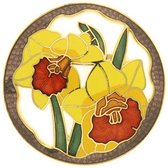 Behave® Dames Broche rond bloemen narcis geel bruin - emaille sierspeld -  sjaalspeld  4,5 cm