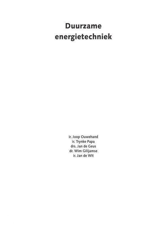 Titelpagina van 'Duurzame energietechniek' met een lijst van auteurs.