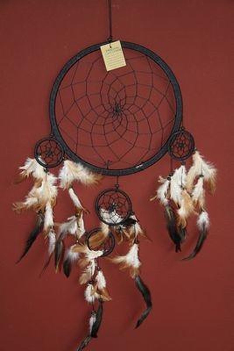 Zus & Zo Dromenvanger / Dreamcatcher Ø26cm met kleintjes - zwart