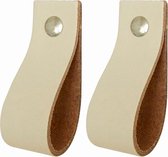 2x Leren handgrepen 'de lus' - maat L (22,2 x 2,5 cm) - CREME - incl. 3 kleuren schroefjes (handgreepjes - leren grepen - greepjes - leren lusjes)