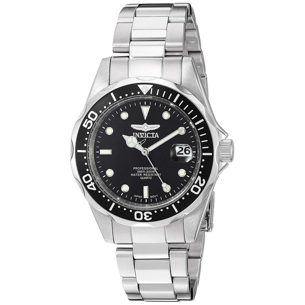 Invicta Pro Diver 8932 Horloge - Waterdicht - Analoog - Quartz Uurwerk - Roestvrij Staal met zwarte Wijzerplaat - 37mm