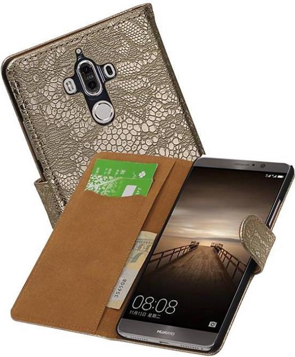 Lace Bookstyle Wallet Case Hoesjes Geschikt voor Huawei Mate 9 Goud