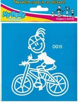 Meisje op fiets - autosticker - wit - 8,5 cm