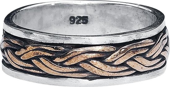 Keltische knoop 925 zilveren ring met brons maat 62