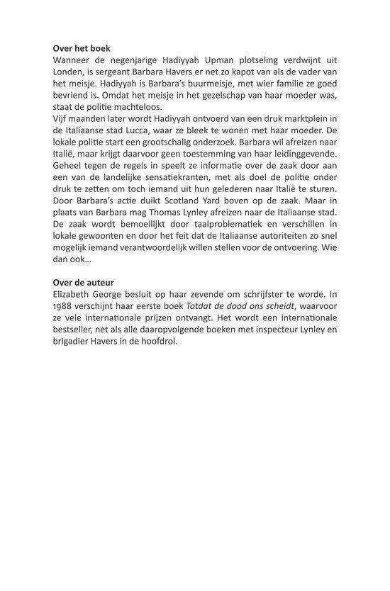 Een pagina met Nederlandse tekst, titel "Verloren onschuld" van Elizabeth George.
