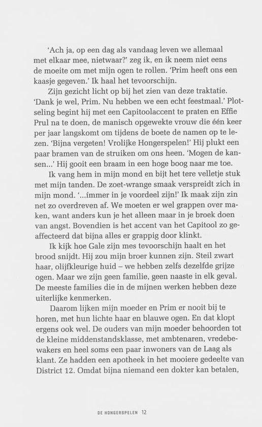 Tekstpagina met dialoog uit De Hongerspelen. Geen afbeeldingen.