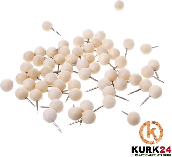 Kurk24 Ronde houten pushpins - 60 stuks