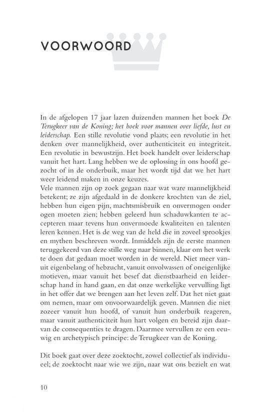 Voorwoord met kroon-icoon. Tekst over het boek 'De Terugkeer van de Koning' en de zoektocht naar authenticiteit.