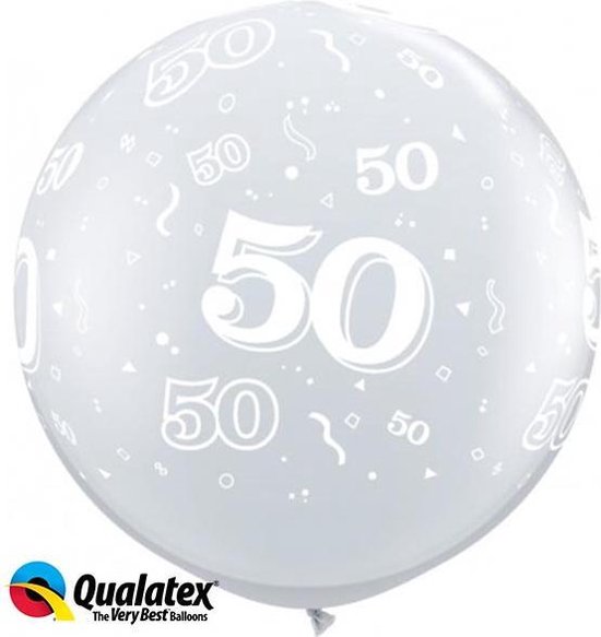 Qualatex - Megaballon Bedrukt Cijfer 50 Diamond Clear 95 cm (2 stuks)