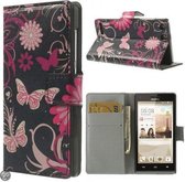 Huawei Ascend G6 agenda hoesje vlinder zwart roze