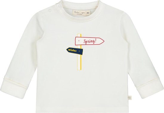 Smitten Organic - Upcycled 'De Lente Wegwijzer' Lange Mouwen T-Shirt - Marshmallow - Maat 92