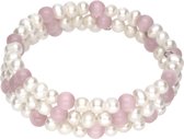 Zoetwater parel armband met edelsteen Pearl Pink Cat's Eye - echte parels - kattenoog - wit - roze - wikkelarmband