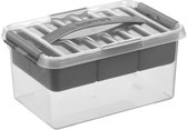 Sunware - Q-line opbergbox met inzet 6L transparant metaal - 30,7 x 20 x 14,3 cm