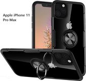 Hoesje Geschikt voor iPhone 11 Pro Max Luxe Back Hoesje Metale Ring houder - Zwart