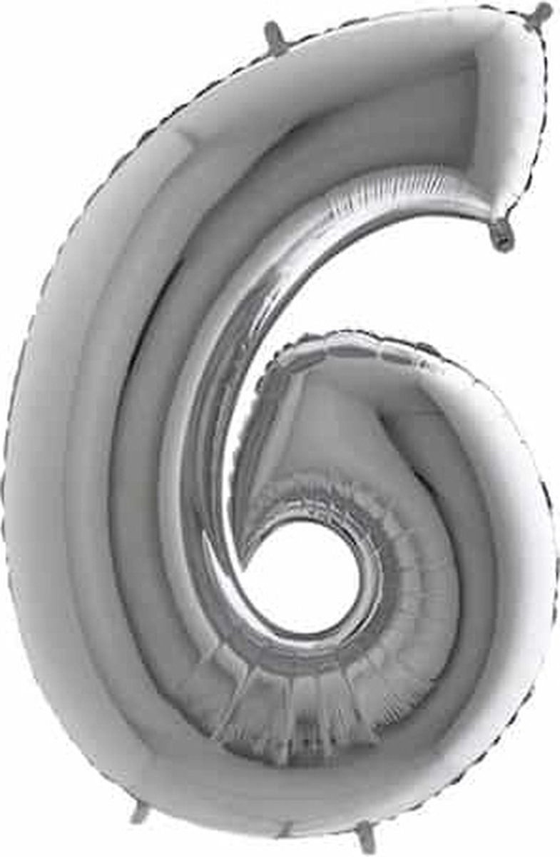 Folie Ballon Cijfer 6 - Zilver - 101cm