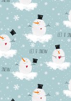 Lichtblauw kerst cadeaupapier inpakpapier Sneeuwpop- Breedte 40 cm - 200m lang