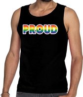 Proud gay pride tanktop/mouwloos shirt - zwart regenboog homo singlet voor heren - LHBTI S