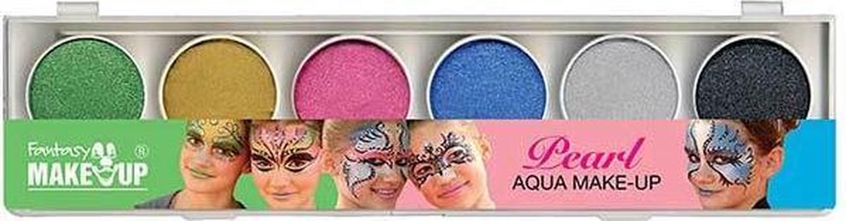 Kreul Aqua make-up schminkset palet - 6 parelglans kleuren