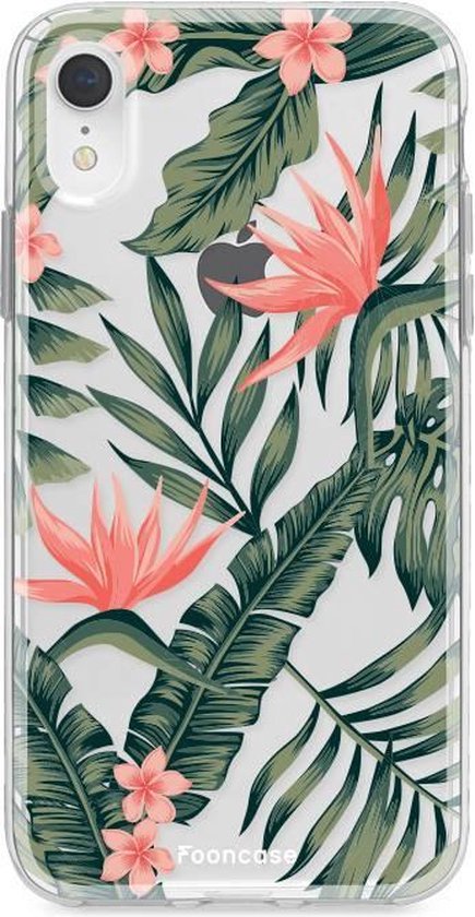 iPhone XR hoesje TPU Soft Case - Back Cover - Tropical Desire / Bladeren / Roze