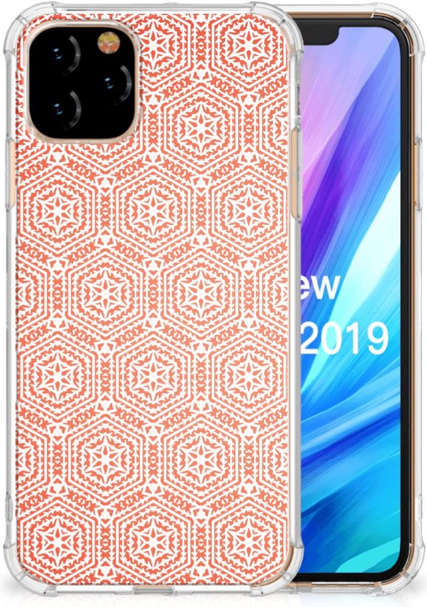 Apple iPhone 11 Pro Doorzichtige Silicone Hoesje Pattern Orange