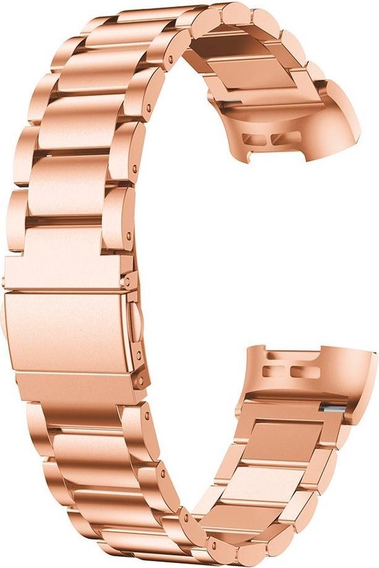 Metaal schakel horloge bandje Roségoud geschikt voor Fitbit Charge 3 /  Charge 4 -... | bol.com