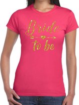 Bride to be Cupido goud glitter t-shirt roze dames XS