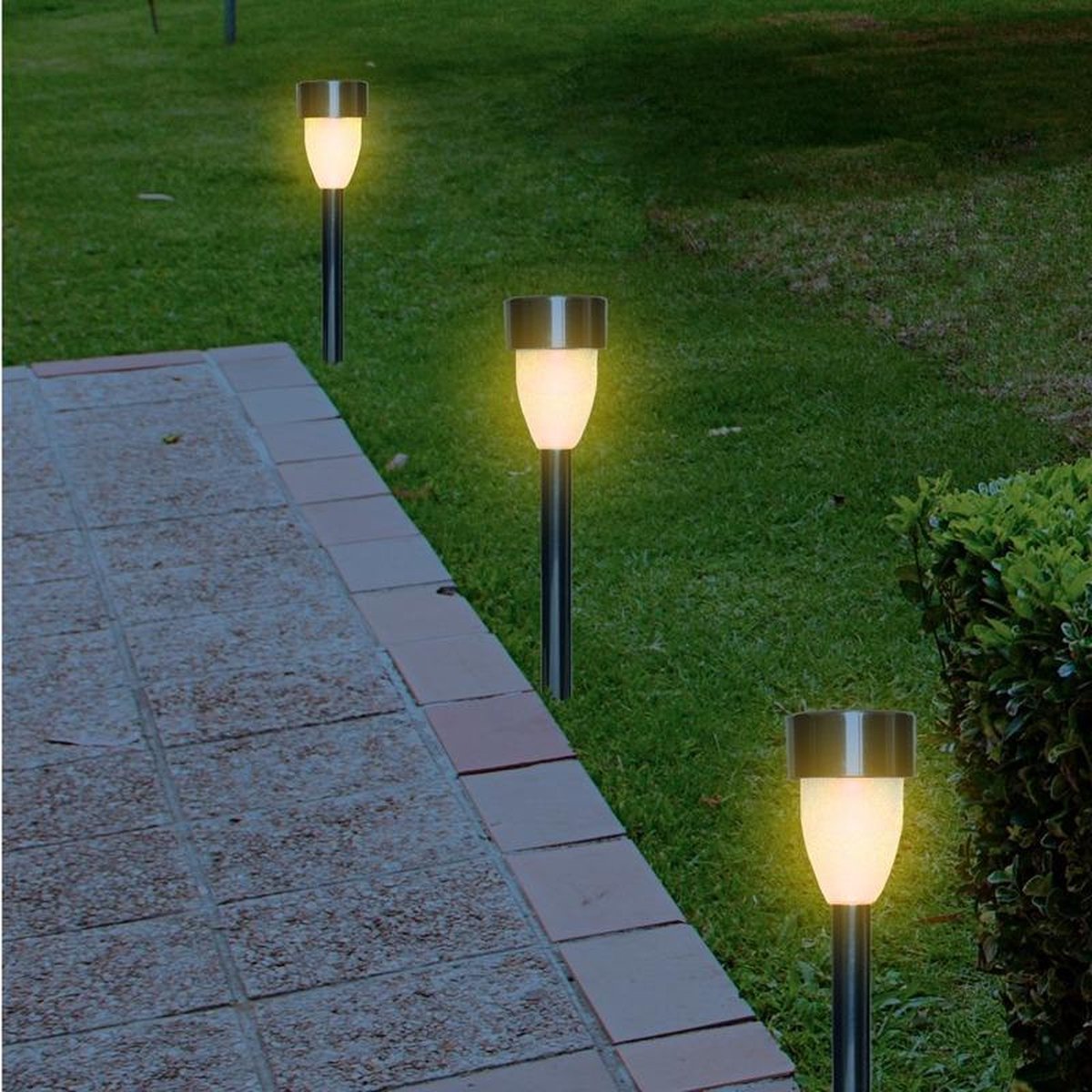 6x Buiten/tuin LED RVS stekers Nova solar verlichting 26 cm - Tuinverlichting - Tuinlampen - Solarlampen op zonne-energie - Lumineo