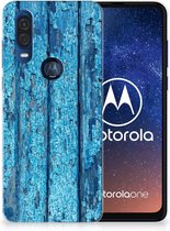 Motorola One Vision Bumper Hoesje Blauw Wood