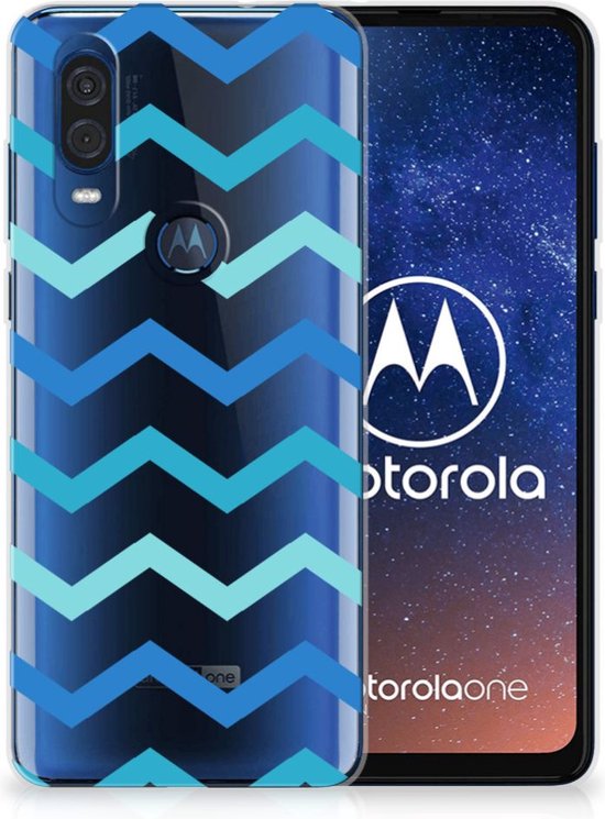 Motorola One Vision TPU bumper Zigzag Blauw