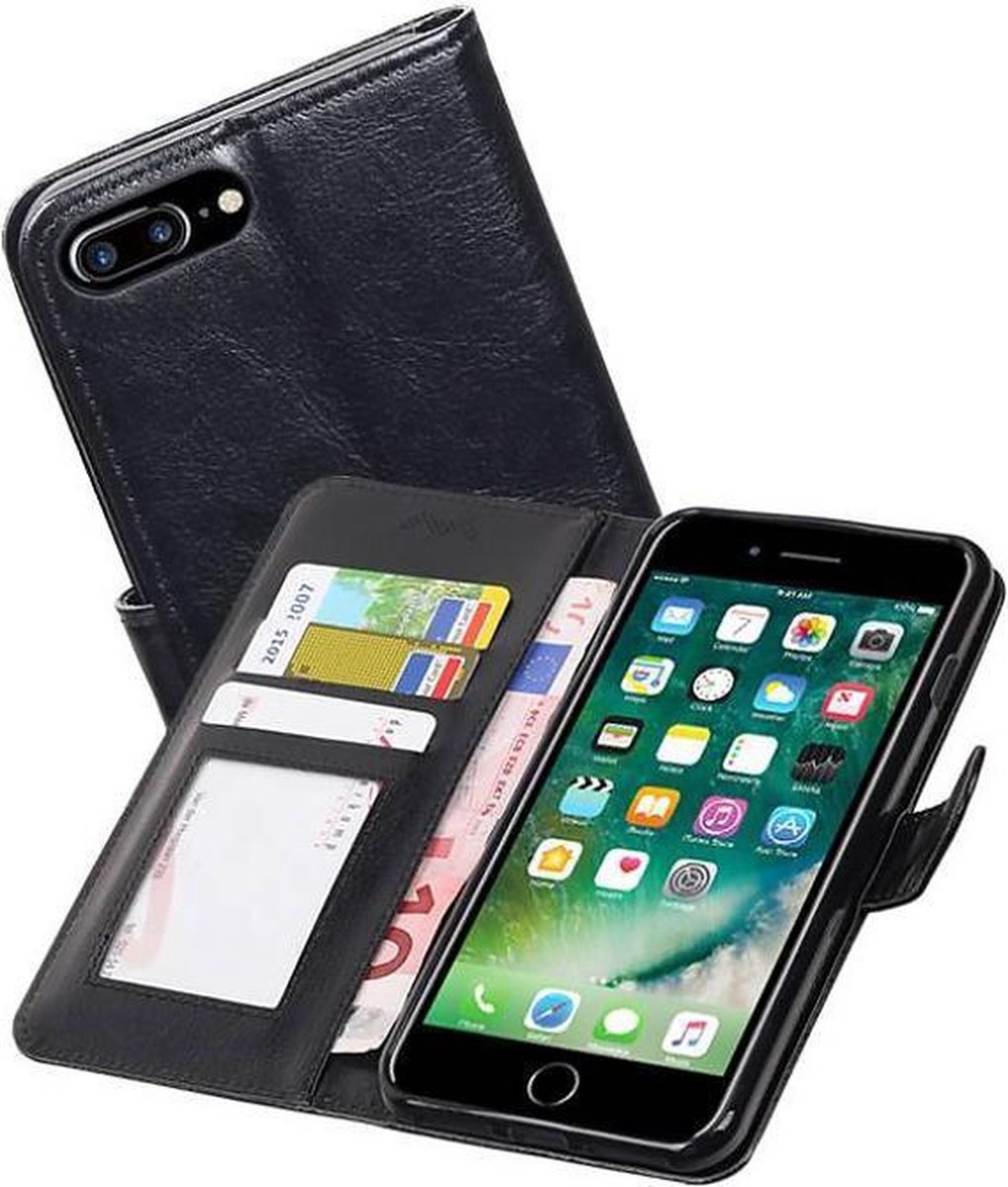 Apple iPhone 7 Plus / 8 Plus Portemonnee Hoesje Booktype Wallet Case Zwart - Merkloos
