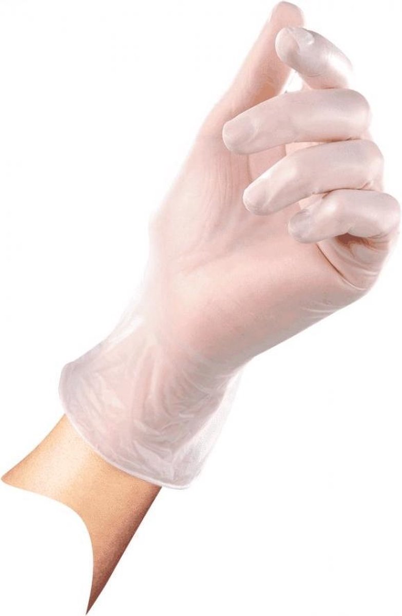 Wegwerp handschoenen vinyl 100 stuks SensaNyl P, gepoederd, transparant L