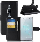 DrPhone Sony XZ2 PREMIUM Flipcover - Luxe booktype PU Lederen Portemonnee Case   Wallet Case met Kickstand - Zwart