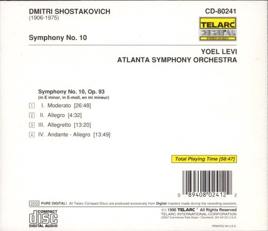 Shostakovich: Symphony no 10 / Levi, Atlanta SO