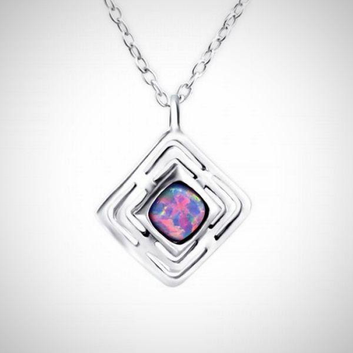 925 zilverkleurige ketting met opalen hanger - Multi lavender