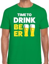 Time to drink Beer tekst t-shirt groen heren -  feest shirt Time to drink Beer voor heren S