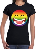 Gay pride smile lachend in regenboog kleuren t-shirt zwart voor dames - lgbt kleding M