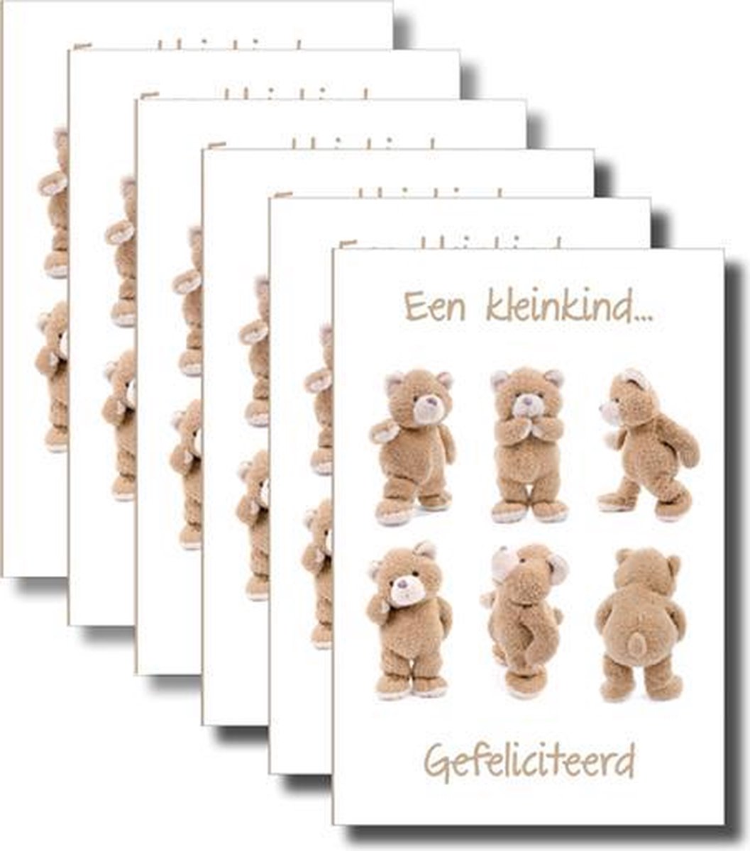 6x dubbele wenskaart met envelop - Geboorte - 11,5 x 17 cm