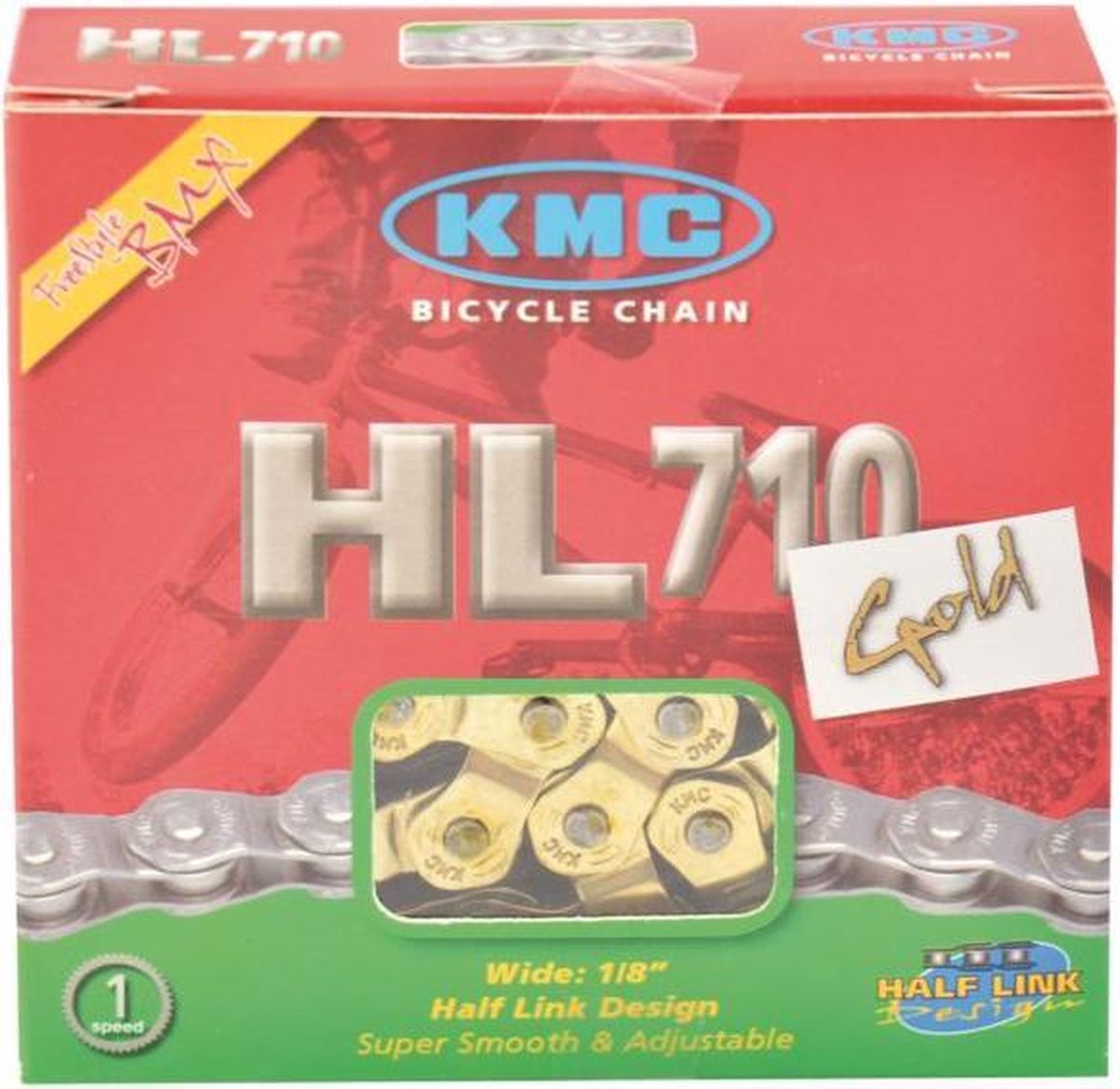 KMC Ketting 1/2 X 1/8 HL710 Half Link SingleSpeed 104 Links Goud