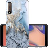 Luxe Soft Back Cover voor Samsung Galaxy A7 2018 - Marmer - Hoogwaardig TPU Hoesje - Blauw - Goud - Siliconen Case