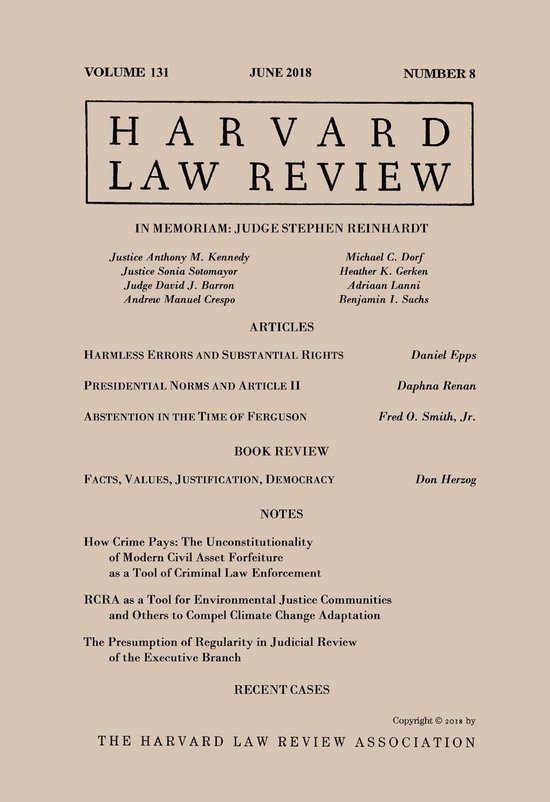 Harvard Law Review: Volume 131, Number 8 - June 2018 - cover