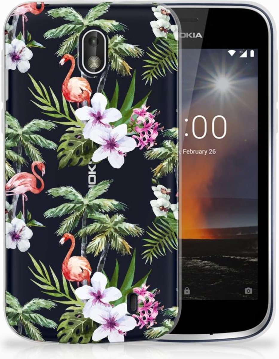 Nokia 1 TPU Hoesje Flamingo Palms