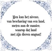 Tegeltje met Spreuk (Tegeltjeswijsheid): Men kan het niveau, van beschaving van een land, meten aan de manier, waarop dat land met zijn dieren omgaat! + Kado verpakking & Plakhange