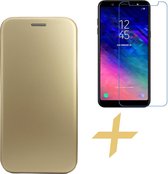 Samsung Galaxy A6 (2018) Hoesje Lederen Wallet Book Case Cover Portemonnee Goud + Screenprotector Gehard Glas - van iCall