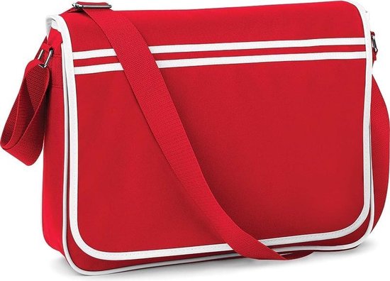 Retro schoudertas/aktetas rood/wit 40 cm voor dames/heren - Schooltassen/laptop tassen met schouderband
