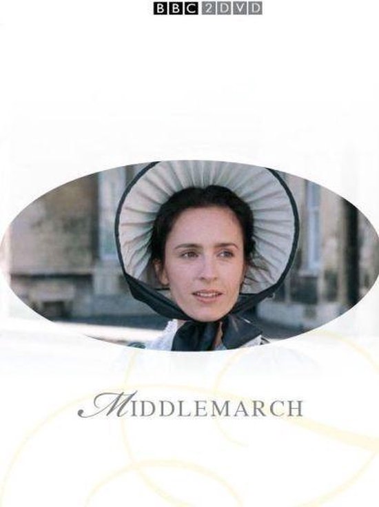 Een vrouw met een bonnets met zwarte linten, de titel Middlemarch.